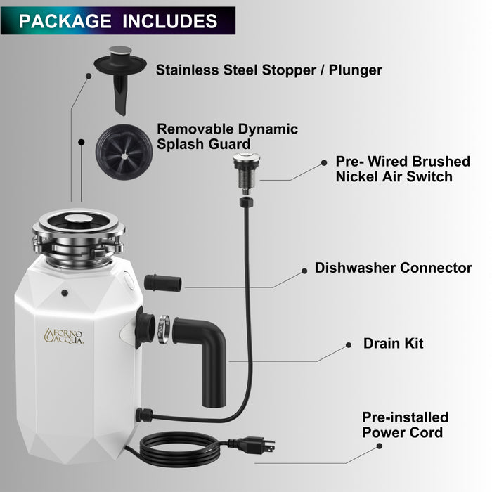 BrightDIAMOND 1HP Quietest Waste Disposer, LED Cabinet Light, Corded & Air Switch, MoonStone - WDD100TA2MS Food Disposer