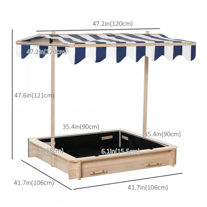 Kids Wooden Sandbox With Lid Outdoor Backyard Playset Children Sand Play Station W/adjustable Cover & Convertible Bench For 3-7 Years Old, Natural