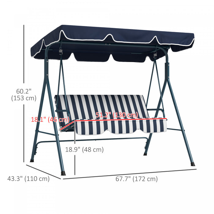 Outsunny 3-seat Patio Swing Chair With Adjustable Canopy Blue And White