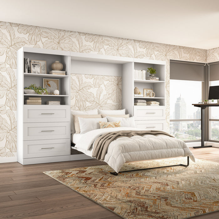 Bestar Pur Full Murphy Two Shelving Units with Drawers 131-Inch Wall Bed - White