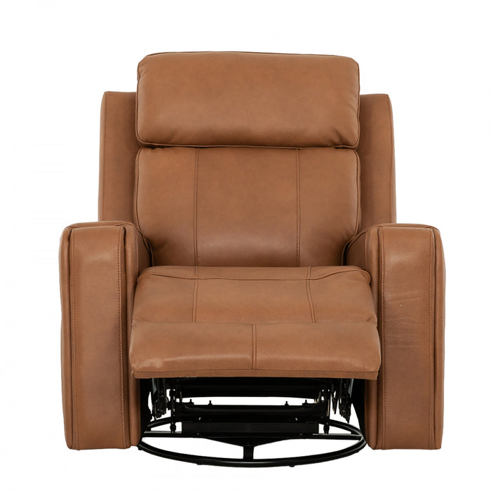 Bellamy 37 in. Leather Match Swivel Glider Recliner - Cognac