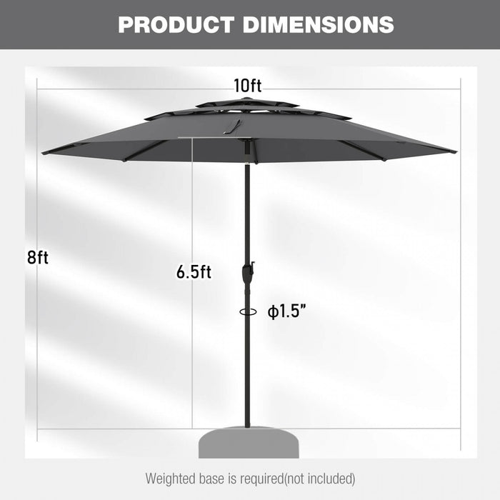 Costway 10 ft 3-tier Vented Patio Umbrella Large Market Table Umbrella Outdoor Sun Shade Gray
