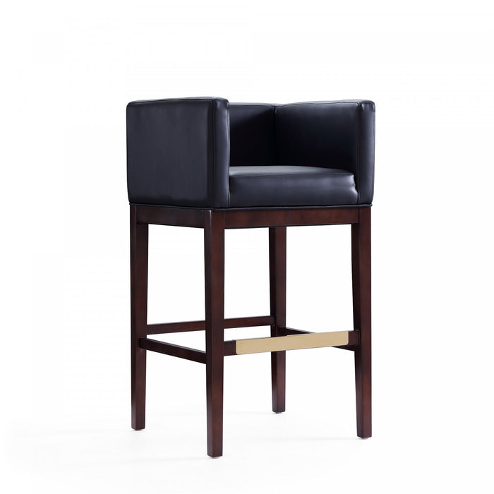 Kingsley Mid-Century Modern Wood Upholstered Barstool in Black - Set of 2