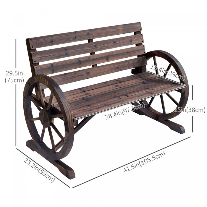 Outsunny 42\" Wood Wagon Wheel Bench Garden Loveseat Rustic Seat, Brown