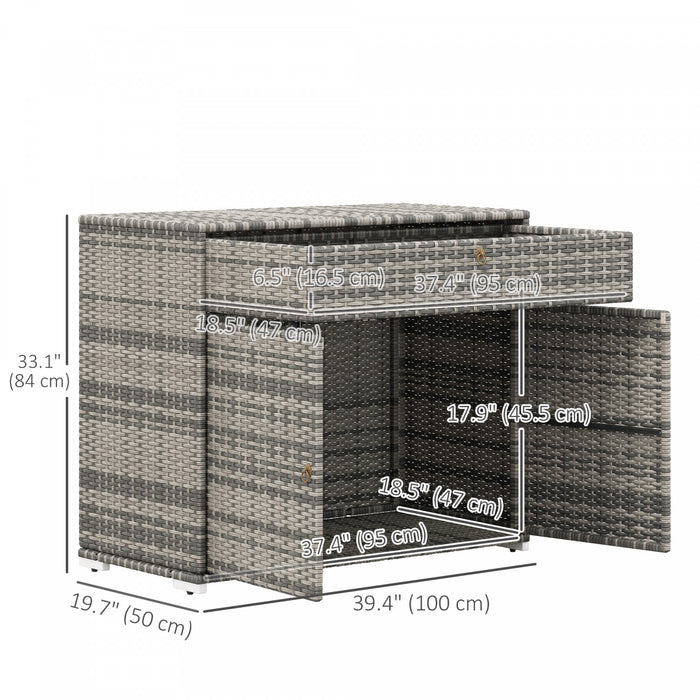 Outsunny Wicker Outdoor Storage Cabinet, Pool Towel Storage Cabinet, Grey