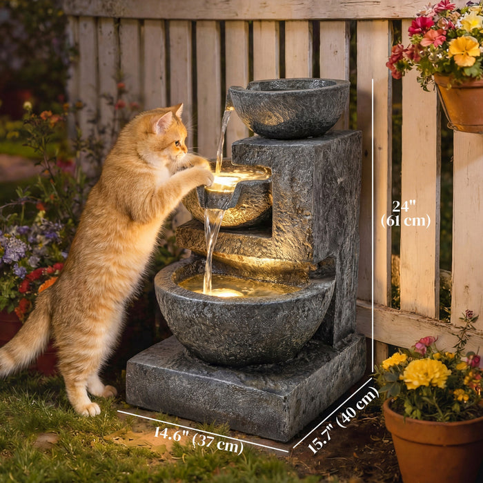 Outsunny 3-Tier Outdoor Water Fountain, Garden Waterfall with Pump