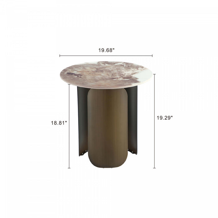 Monica Modern Glam Sintered Stone Top End Table in Bronze