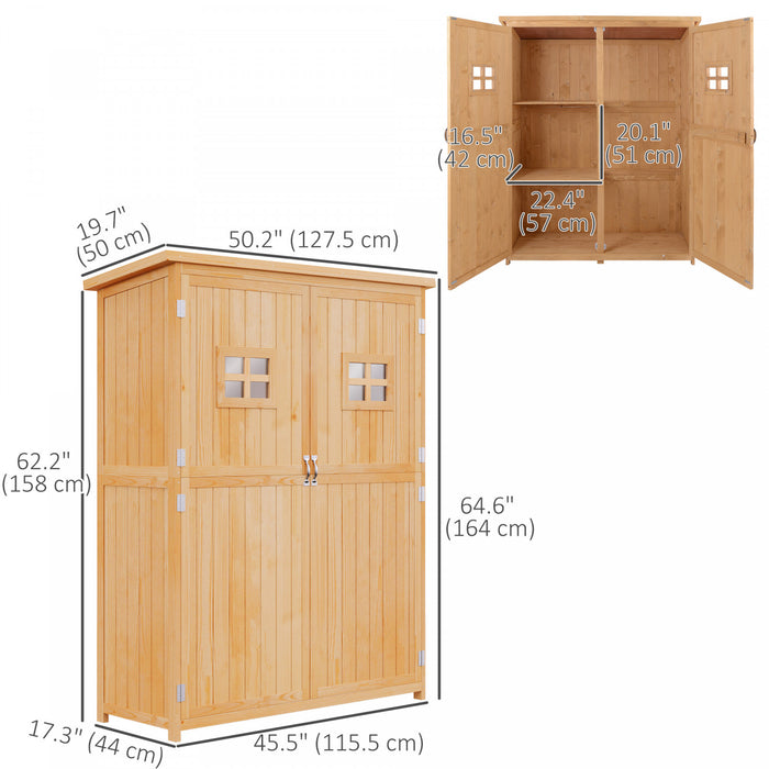 Outsunny 4'x1.5' Wooden Garden Storage Shed W/ Windows, Nature Wood