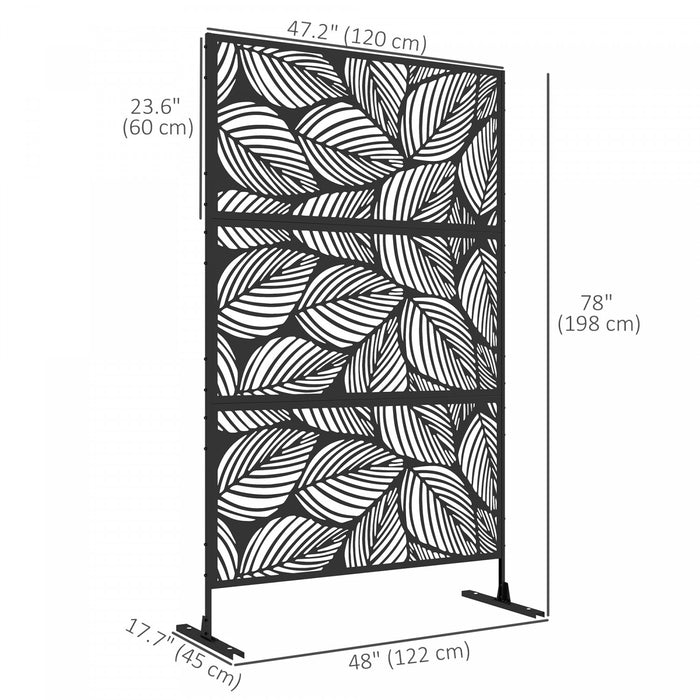 Outsunny Metal Privacy Screen W/ Expansion Screws Outdoor Divider, Leaf