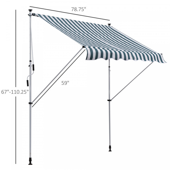 Outsunny 6.6'x5' Manual Retractable Patio Awning Window Door Sun Shade Deck Canopy Shelter Water Resistant Uv Protector Green And White