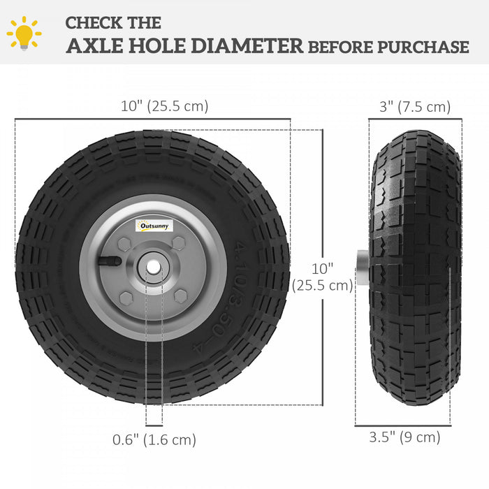 Outsunny Set of 2 Pneumatic Dolly Wheels, 10\" Wheels for Cart with 3.5\" Axle Bore Hole Bearings, for Barn Carts, Hose Carts, Garden Carts, Sack Trucks, Black