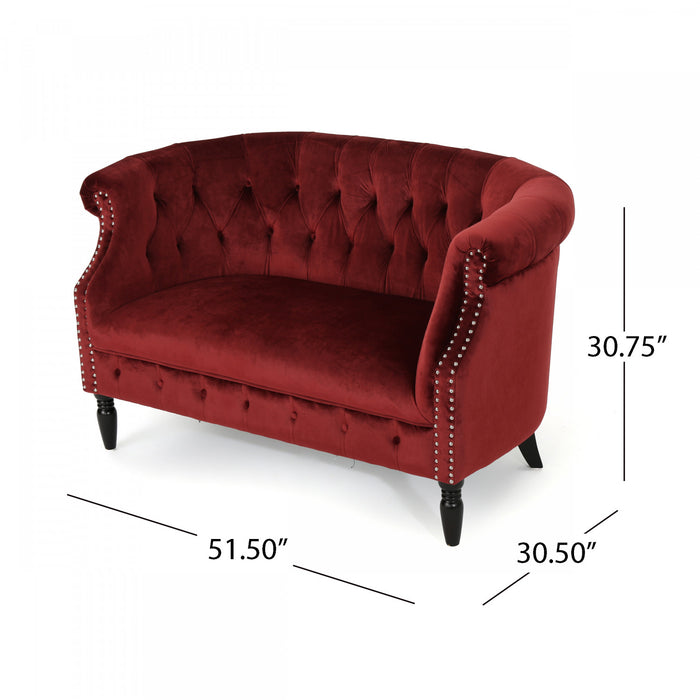 Vivian Solid Wood Rolled Arms Velvet Loveseat,Garnet