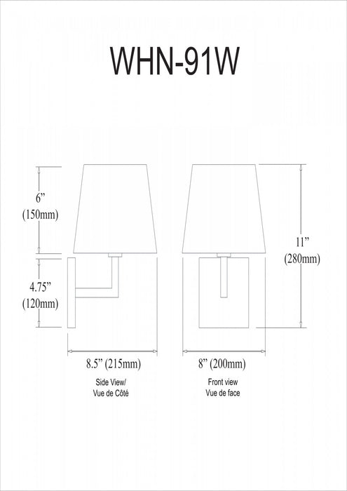 Dainolite Whitney 1 Light Wall Sconce Aged Brass White Shade Lamp