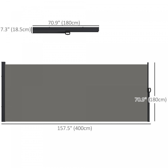 Outsunny 13' X 6' Retractable Side Awning, Garden Privacy Screen Divider, Full Cassette Windbreaker For Hot Tub, Balcony, Terrace, Pool, Dark Grey