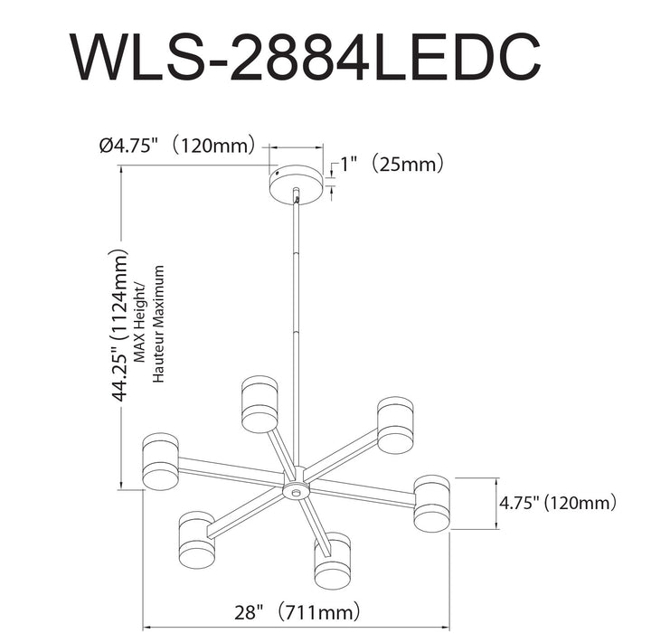 Dainolite Wilson Chandelier 84w Aged Brass White Acrylic Diffuser Lamp