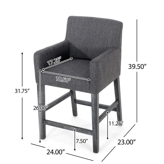 Lewis 26\" Seat Height Counter Stools Set Of 2 With Upholstered Fabric And Solid Wood Legs, Charcoal