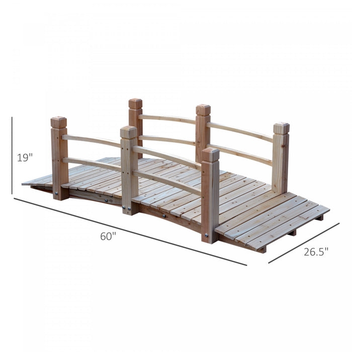 Outsunny 5ft Wood Garden Bridge Outdoor Decorative Landscape Side Rails Backyard Moon Bridge Park Decor Natural Wood