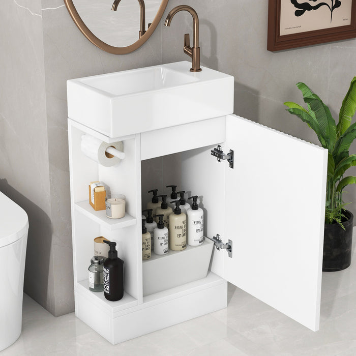 Ethan 18.6\" Bathroom Vanity with Sink and Adjustable Shelf, White