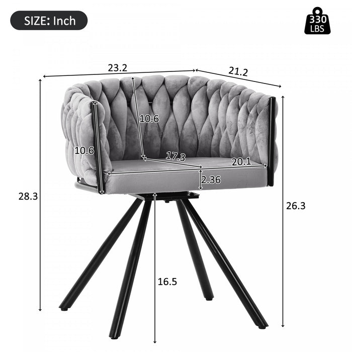 Amelia Velvet Swivel Dining Chairs with Tufted Upholstered and Metal Legs Set of 2, Grey