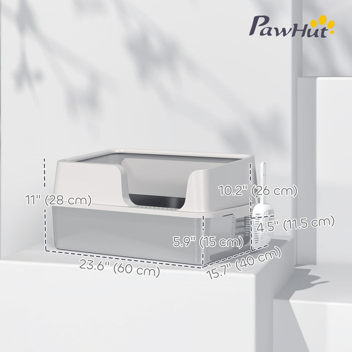 Pawhut Stainless Steel Cat Litter Box With Lid, Metal Extra Large Enclosed Litter Box For Big Cats With Scoop, High Sided, Non-stick & Anti-urine Leakage, Easy Cleaning