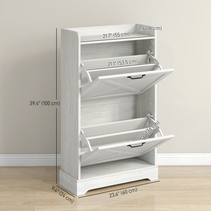 HOMCOM Farmhouse Slim Shoe Cabinet with 2 Flip Drawers Adjustable Shelves