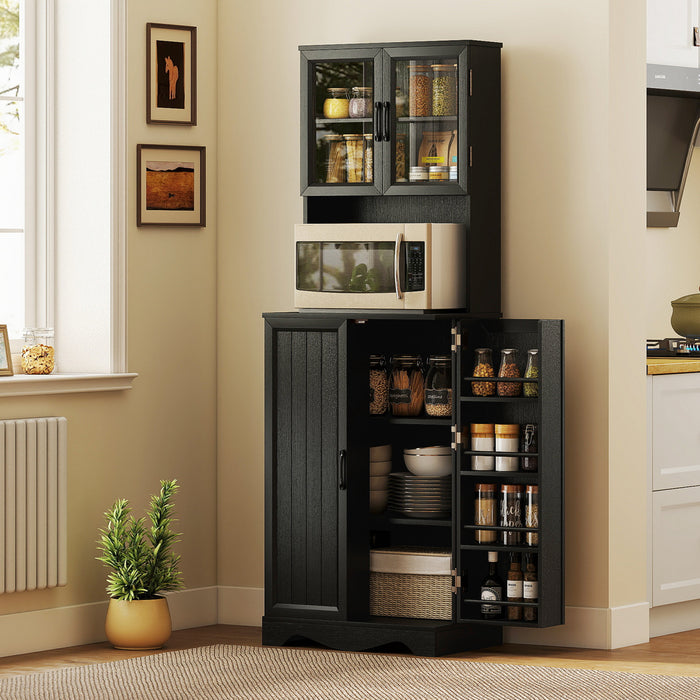 71\" Kitchen Pantry Cabinet, Kitchen Hutch with 8 Door Shelves, Black