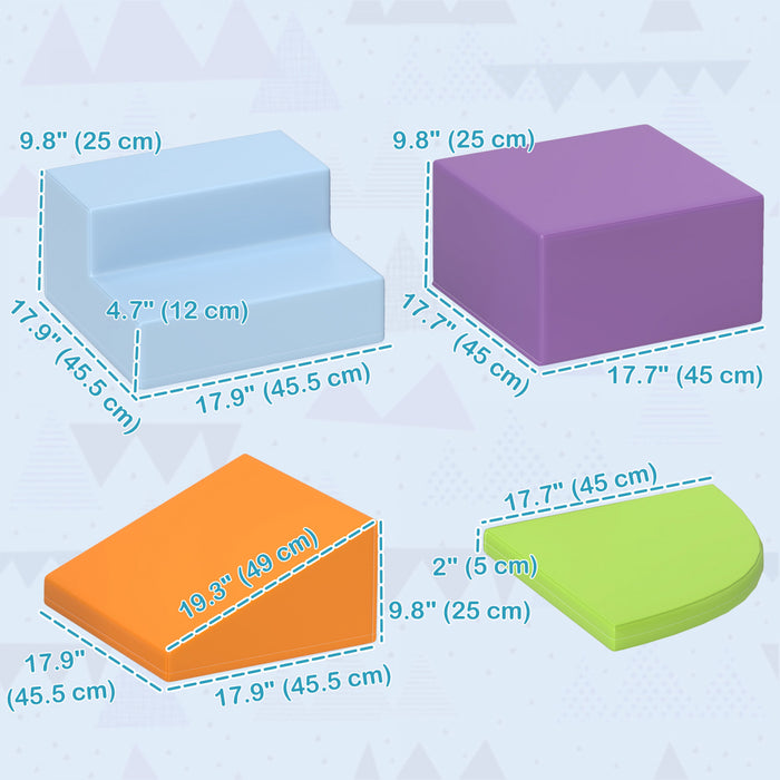 Qaba 4 Pieces Soft Play Foam Climbing Blocks, Indoor Modular Kids Play Toys, Lightweight Interactive Set For Climbing, Crawling, Sliding Zone For Baby Preschooler, Multicolour