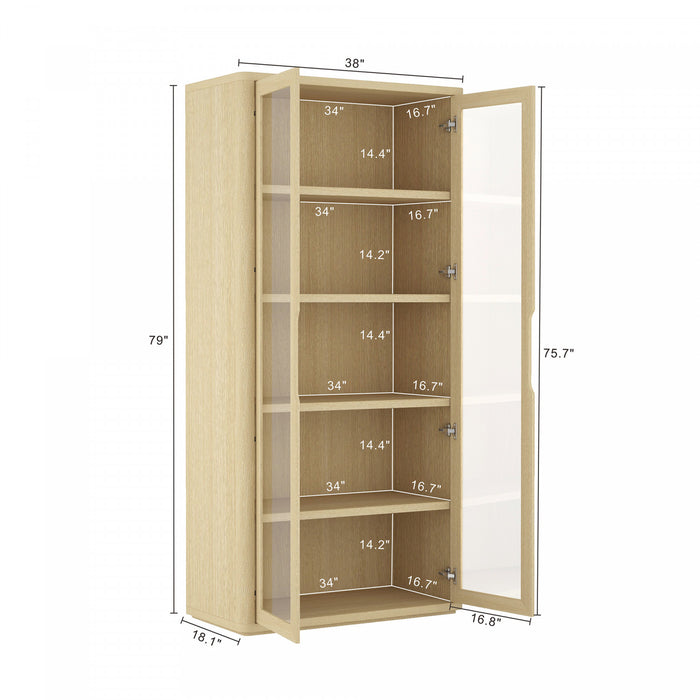Rivington Modern 38\" Bookcase Cabinet in Natural Oak - Set of 2