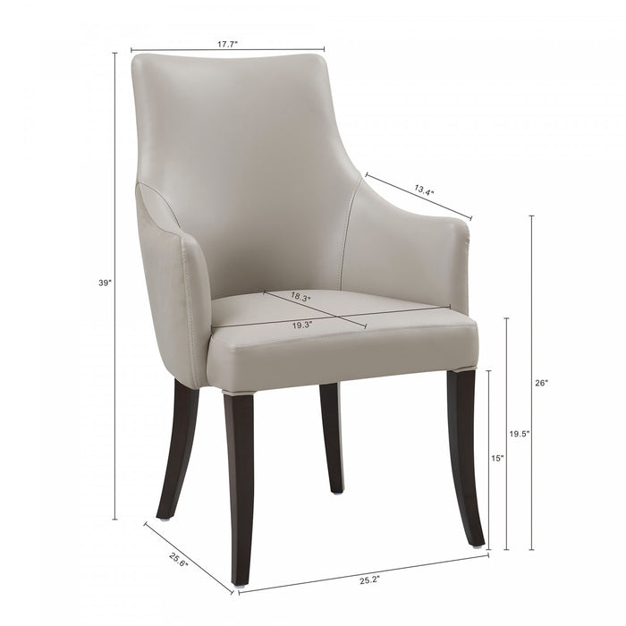 Connie Modern Vegan Leather and Velvet Wood Armchair in Light Gray - Set of 2 Dining Chair