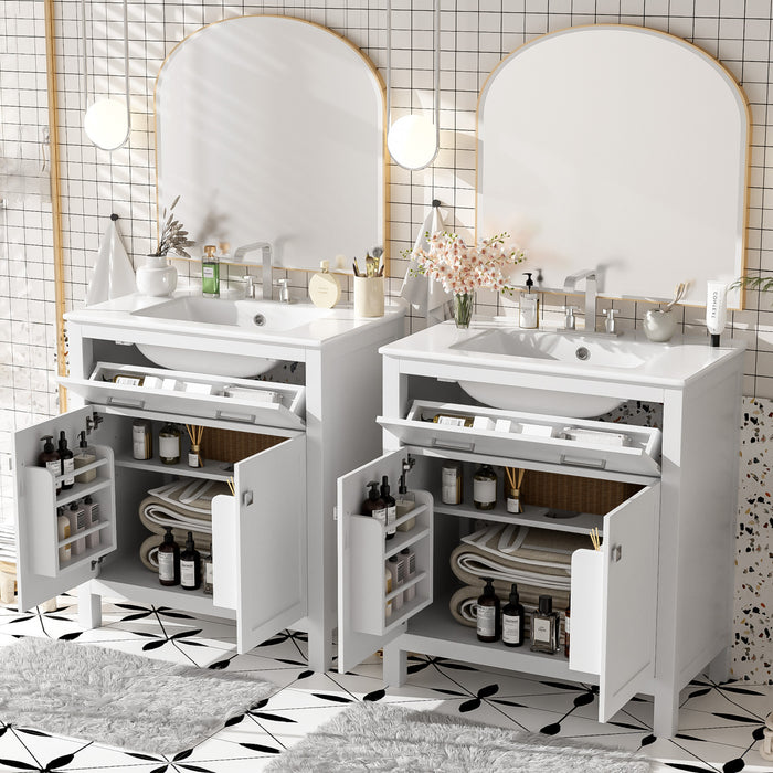 Felix 60 Inch Modern Double Bathroom Vanity with Ceramic Sink & Storage Cabinet, White