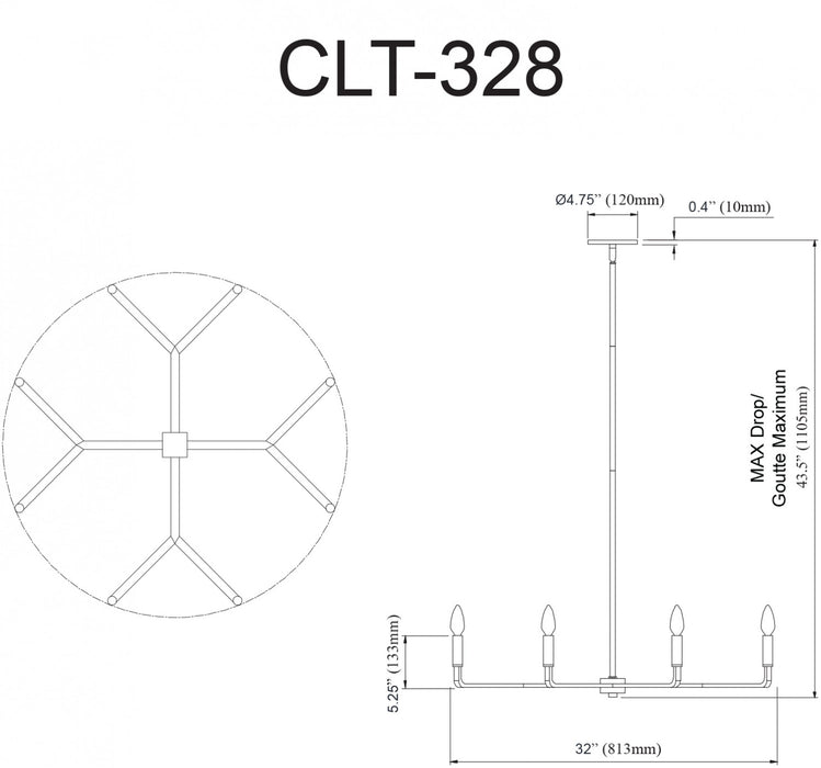 Dainolite Colette 8 Light Chandelier Matte Black Lamp