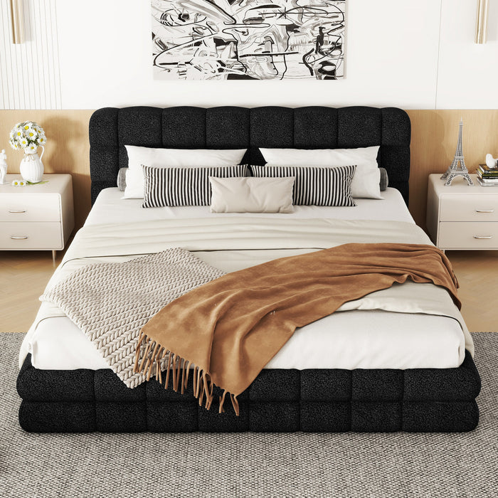 Emma Modern Upholstered Platform Bed with Comfortable Solid Wood,Queen Size,Black Queen Bed