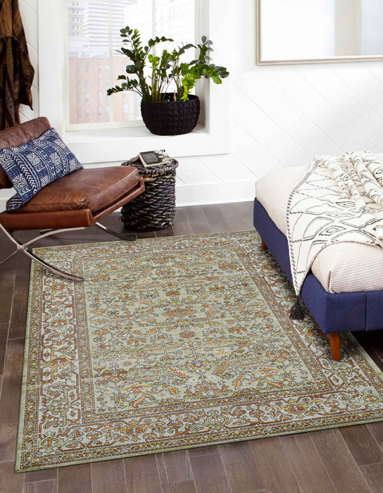 Hailey Traditional 6'7\" x 9'6\" Area Rug in Green Indoor Area Rug