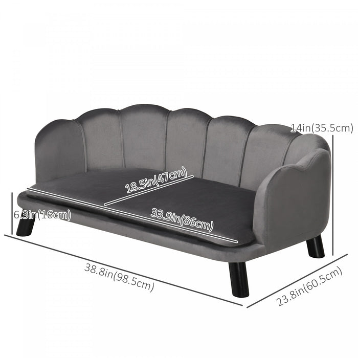 Pawhut Dog Couch Pet Sofa Cat Bed With Removable Cushion Wood Legs For Medium And Large Dogs, Dark Grey