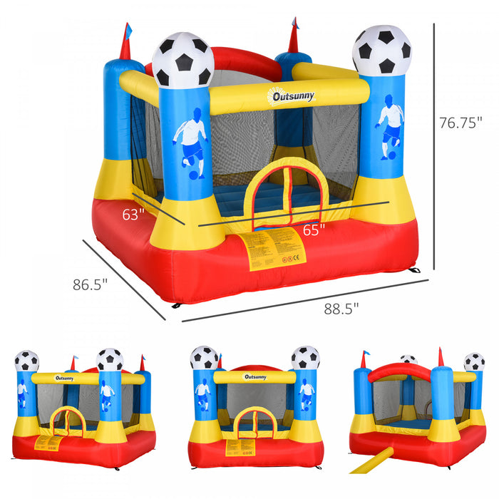 Outsunny Kids Bounce Castle House Inflatable Trampoline With Inflator For Kids Age 3-8 Football Field Design 7.4' X 7.2' X 6.4'