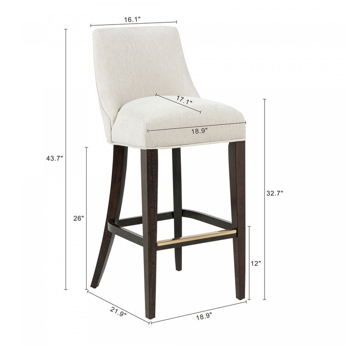 Beever Modern Chenille Wood Upholstered Barstool in Cream - Set of 2 Bar Stool