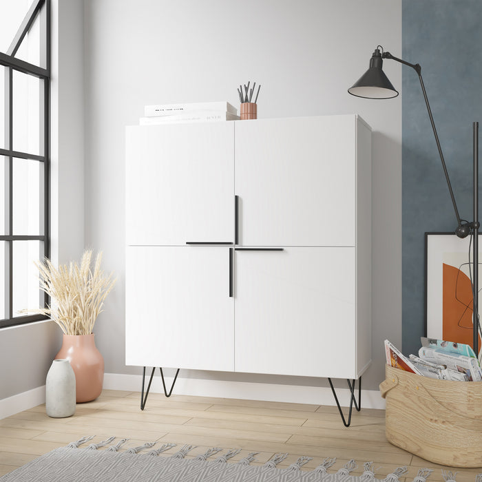 Manhattan Comfort Beekman Low 4-Shelf Accent Cabinet - White
