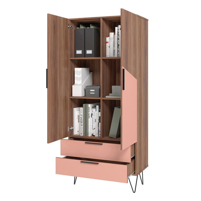 Manhattan Comfort Beekman 6-Shelf Accent Cabinet - Brown & Pink