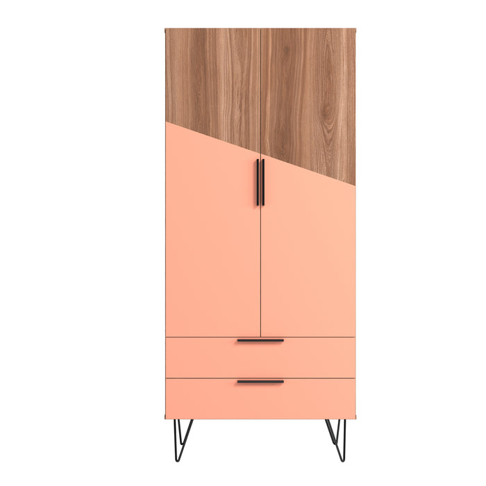 Manhattan Comfort Beekman 6-Shelf Accent Cabinet - Brown & Pink