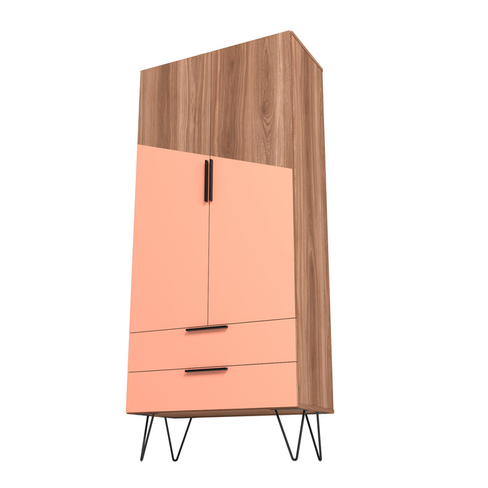 Manhattan Comfort Beekman 6-Shelf Accent Cabinet - Brown & Pink