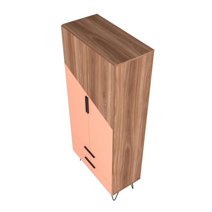 Manhattan Comfort Beekman 6-Shelf Accent Cabinet - Brown & Pink