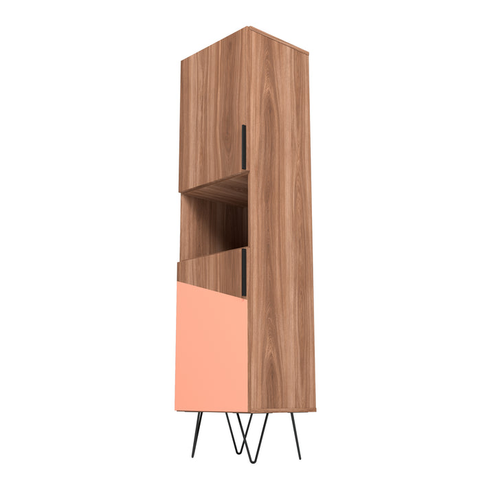 Manhattan Comfort Beekman 17.51\" Narrow Bookcase Cabinet with 5 Shelves - Brown & Pink