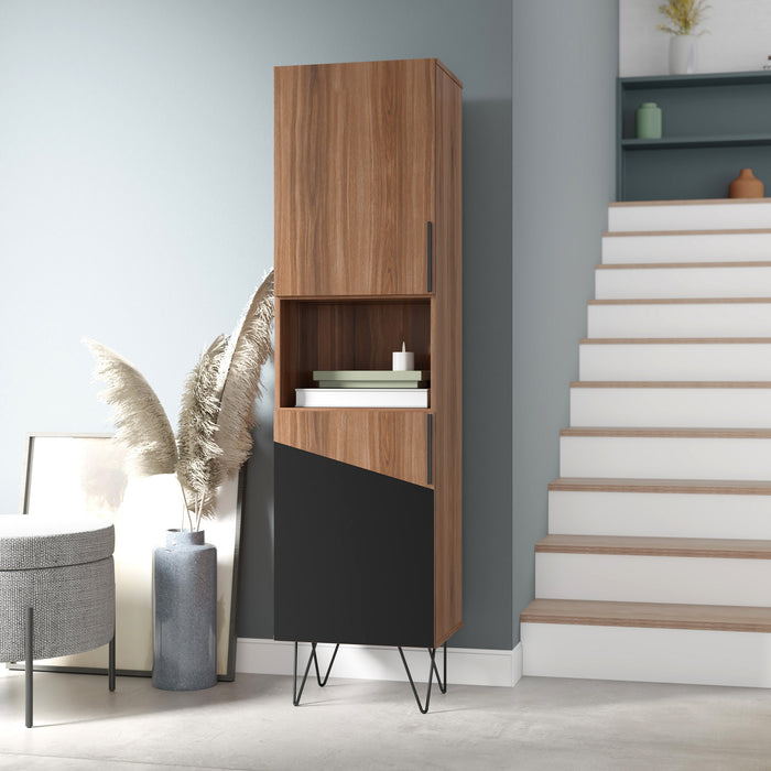 Manhattan Comfort Beekman 17.51\" Narrow Bookcase Cabinet with 5 Shelves - Brown & Black