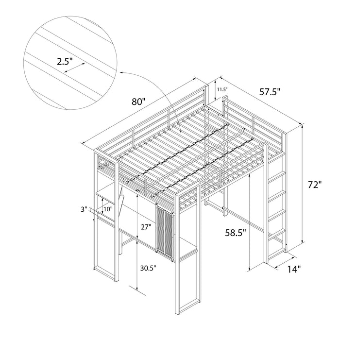 DHP Abode Full Size Metal Loft Bed - Off White