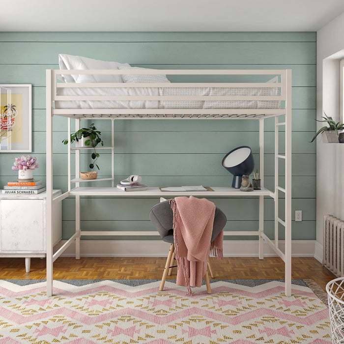 Novogratz Maxwell Metal Twin Loft Bed with Desk - Off-White