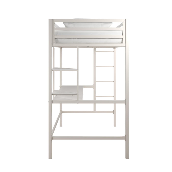 Novogratz Maxwell Metal Twin Loft Bed with Desk - Off-White