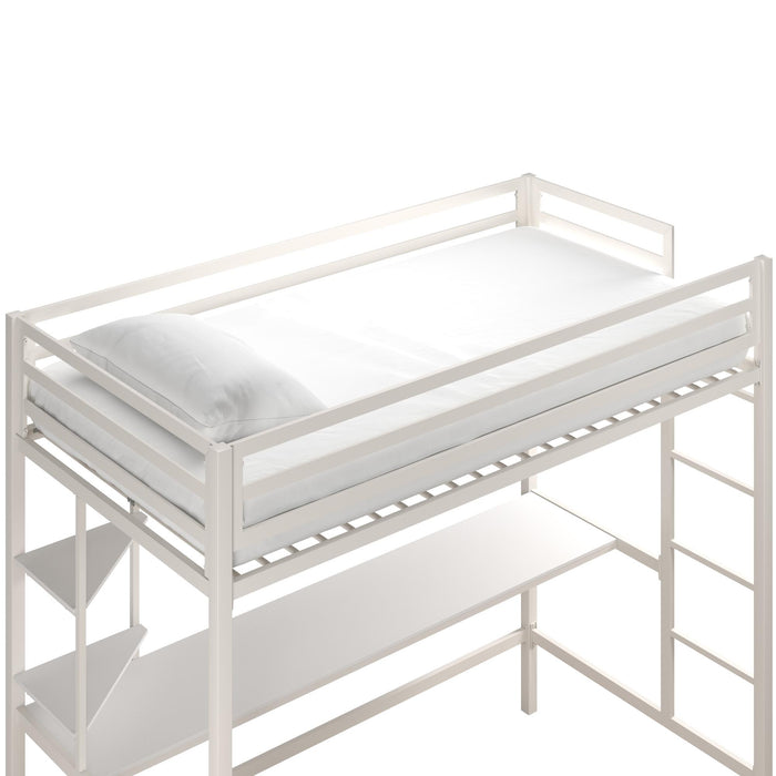 Novogratz Maxwell Metal Twin Loft Bed with Desk - Off-White