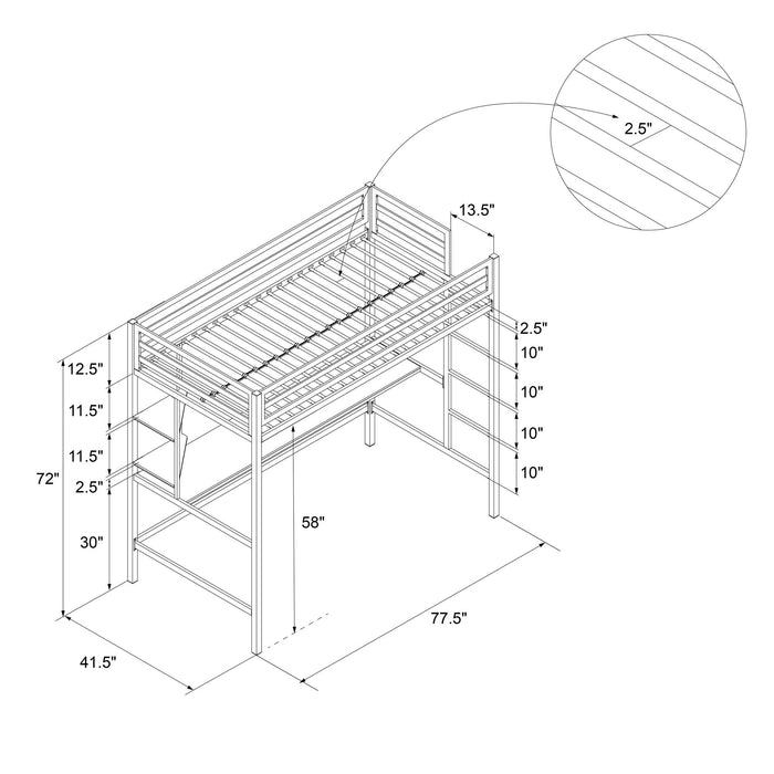 Novogratz Maxwell Metal Twin Loft Bed with Desk - Off-White
