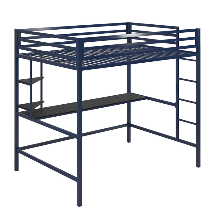 Novogratz Maxwell Metal Full Loft Bed with Desk & Shelves - Navy/Black