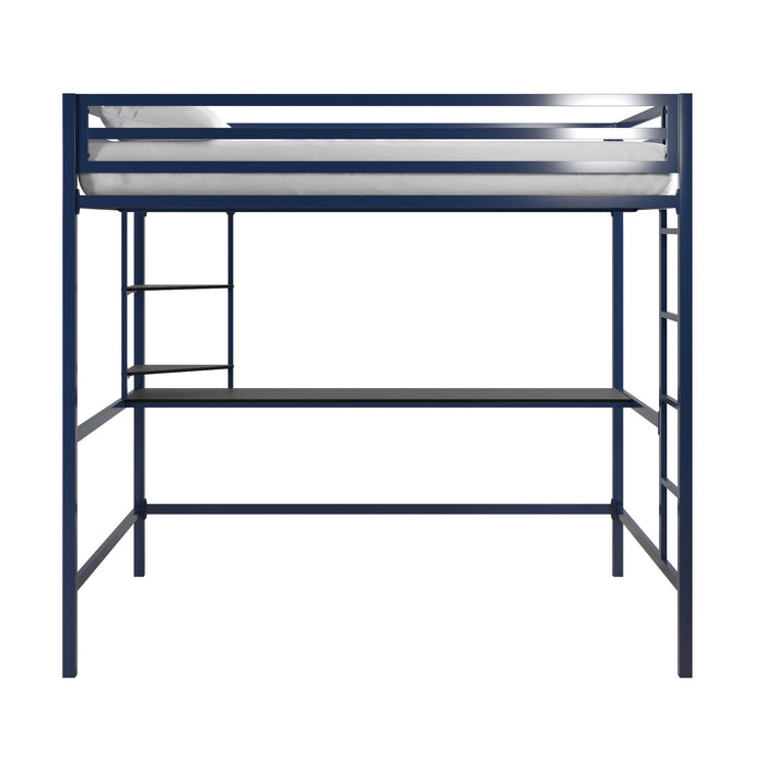 Novogratz Maxwell Metal Full Loft Bed with Desk & Shelves - Navy/Black